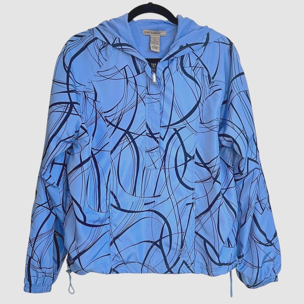 Oleg Cassini Women's Size M Blue Windbreaker Sport Jacket Hooded Pickleball